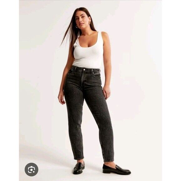 Abercrombie & Fitch The Mom High Rise Straight Jeans Womens 32 Curve Love - Picture 1 of 7